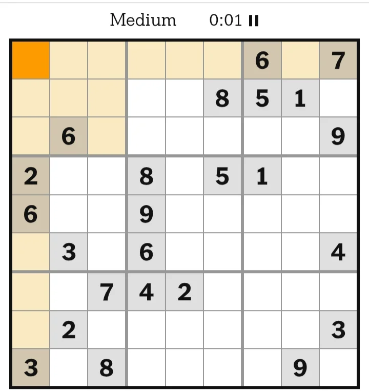 NYT Sudoku Medium May 16, 2026