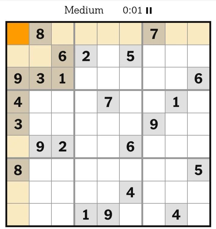 NYT Sudoku Medium May 25, 2026