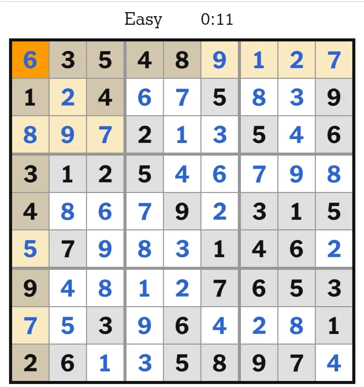 NYT Sudoku Easy Answer June 12, 2026