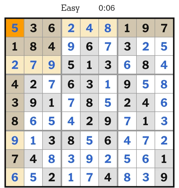 NYT Sudoku Easy Answer June 15, 2026