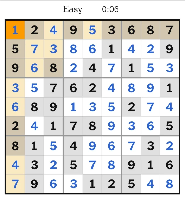 NYT Sudoku Easy Answers June 03, 2026