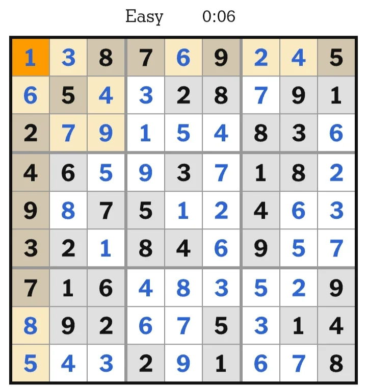 NYT Sudoku Easy Answers June 05, 2026