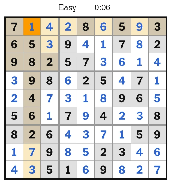 NYT Sudoku Easy Answers June 08, 2026