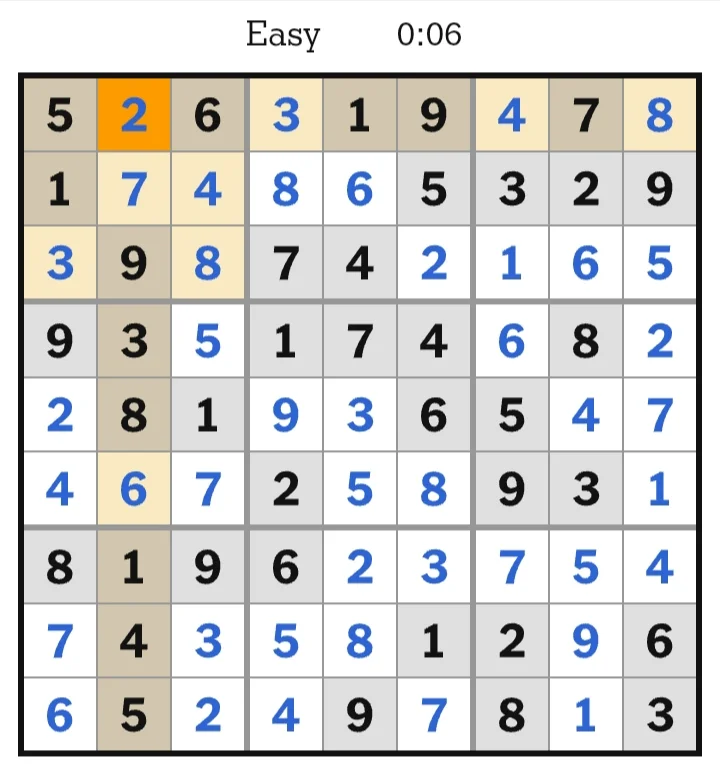 NYT Sudoku Easy Answers June 21, 2026
