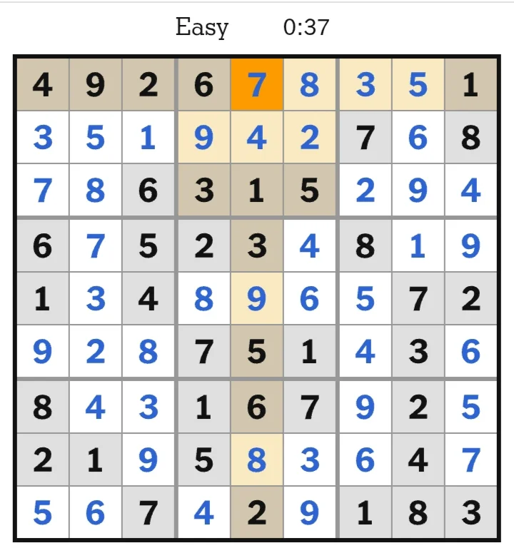 NYT Sudoku Easy Answers June 24, 2026