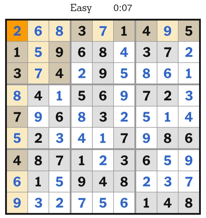 NYT Sudoku Easy Answers June 25, 2026