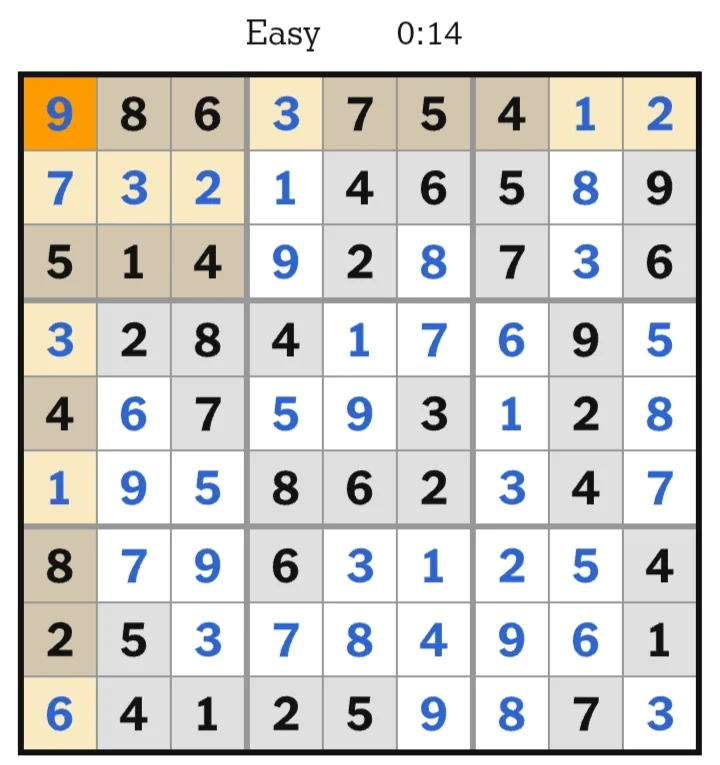 NYT Sudoku Easy Answers June 27, 2026