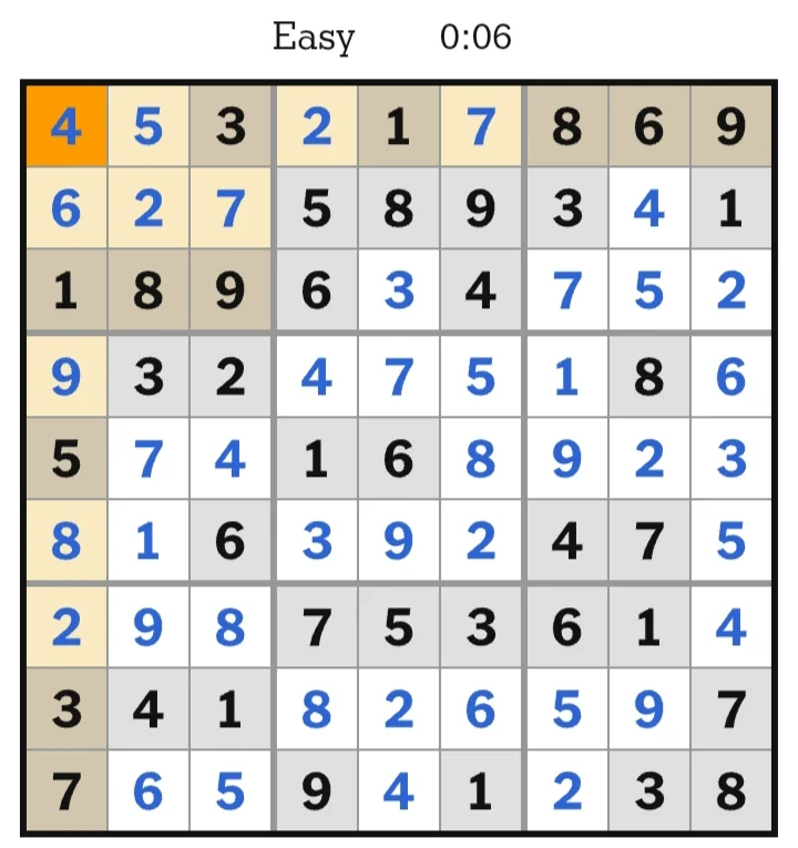 NYT Sudoku Easy Answers June 29, 2026