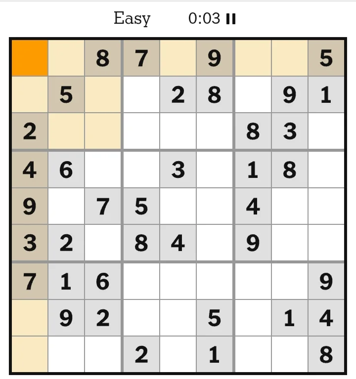 NYT Sudoku Easy June 05, 2026