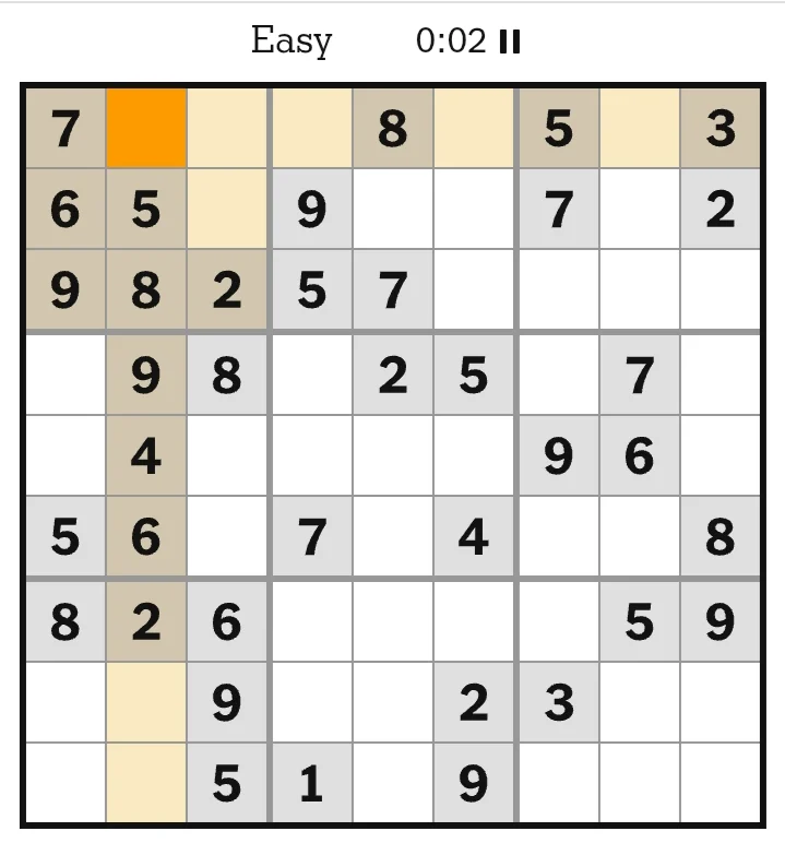 NYT Sudoku Easy June 08, 2026