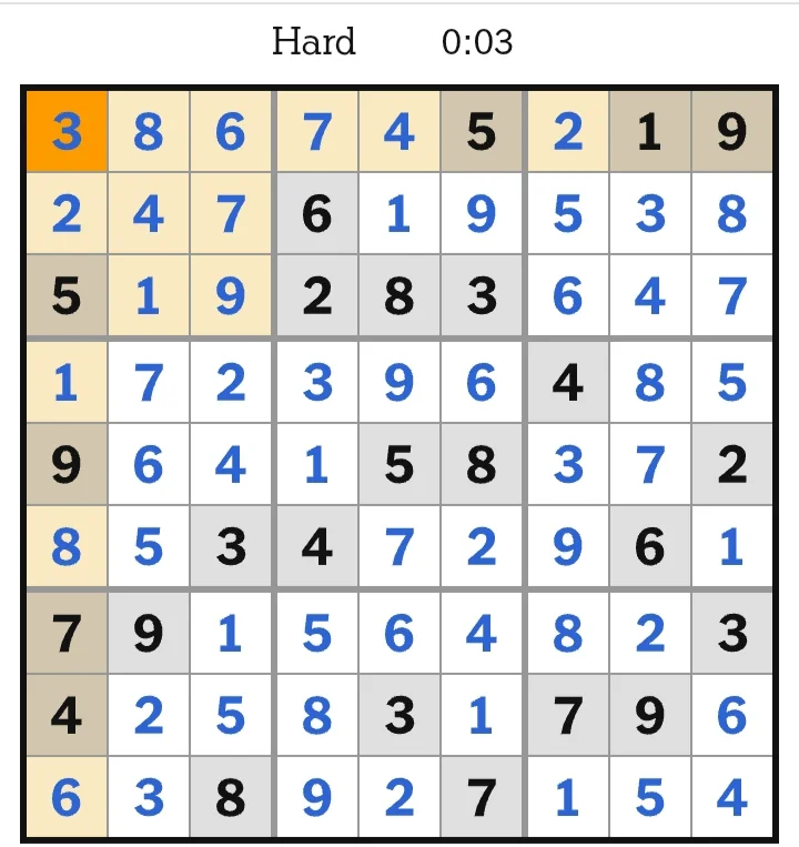 NYT Sudoku Hard Answers June 03, 2026