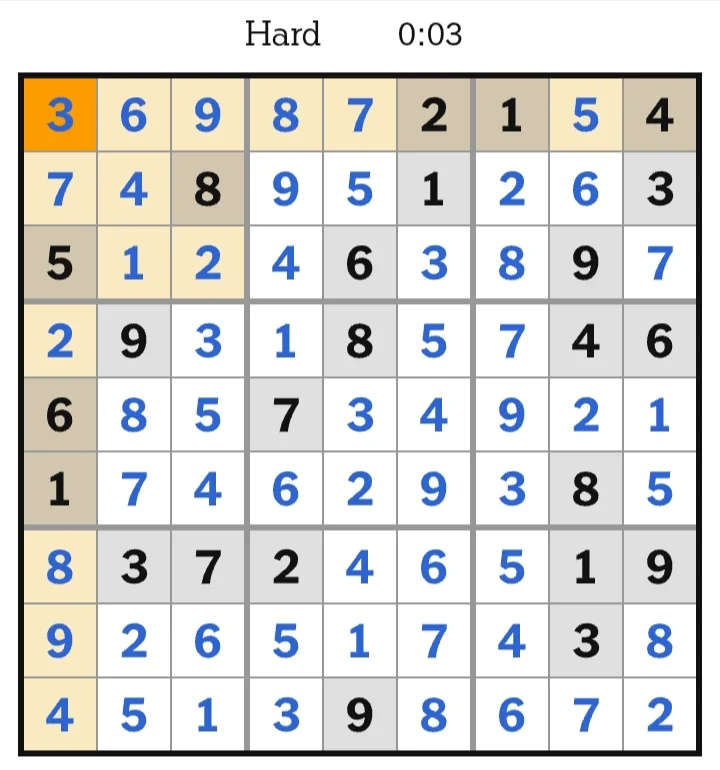 NYT Sudoku Hard Answers June 04, 2026