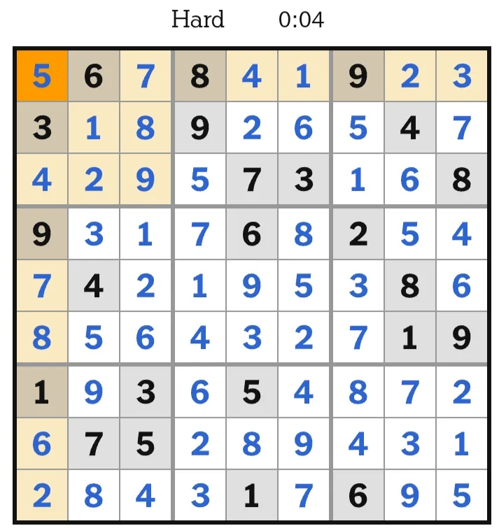 NYT Sudoku Hard Answers June 05, 2026