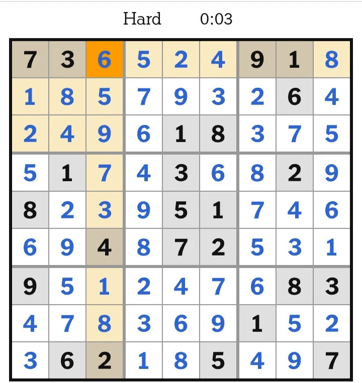 NYT Sudoku Hard Answers June 06, 2026