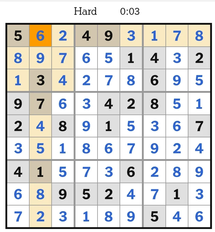 NYT Sudoku Hard Answers June 22, 2026