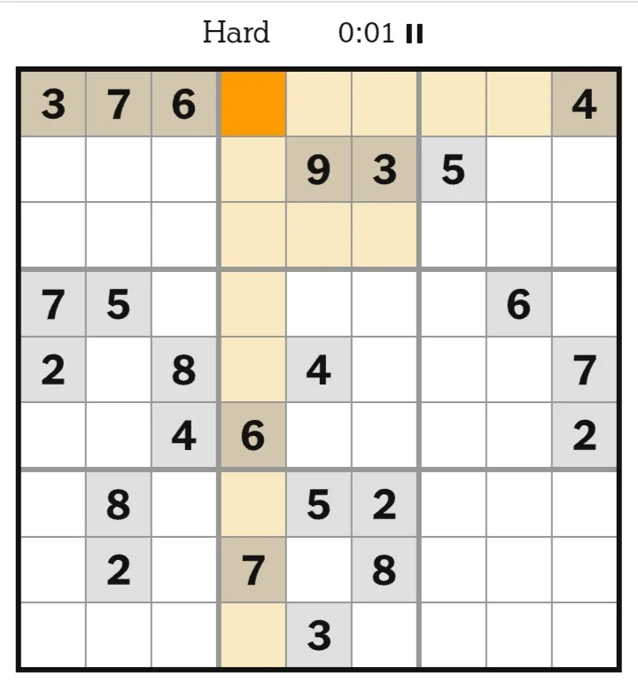 NYT Sudoku Hard June 07, 2026