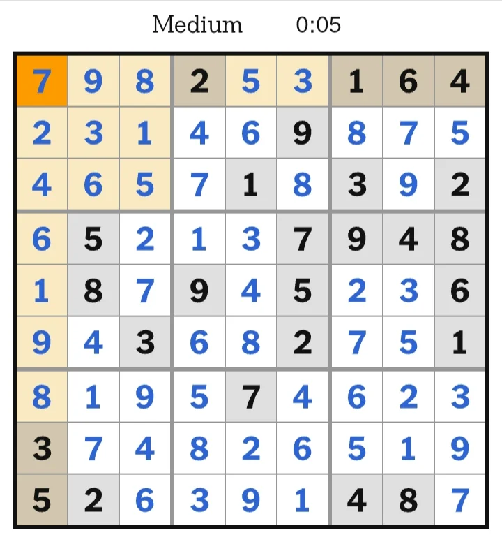 NYT Sudoku Medium Answer June 07, 2026