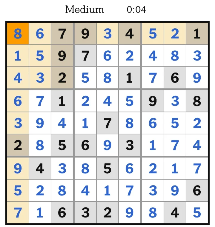 NYT Sudoku Medium Answer June 08, 2026
