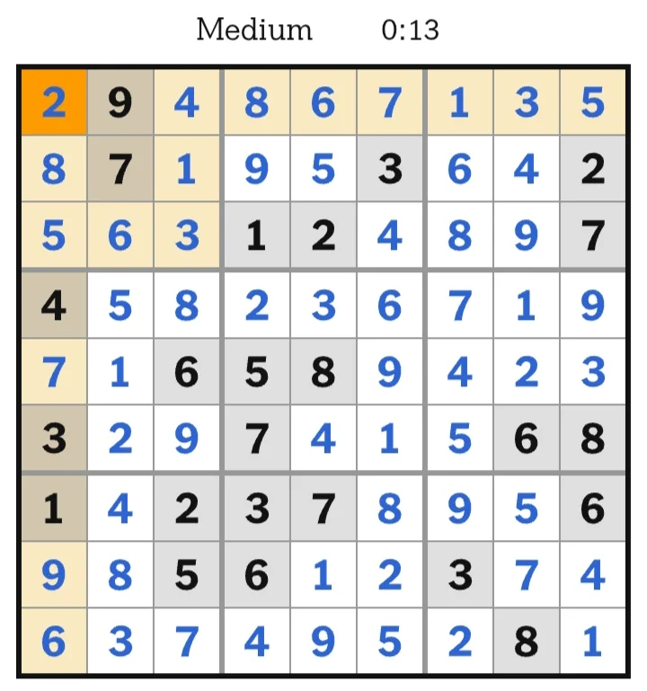 NYT Sudoku Medium Answer June 12, 2026