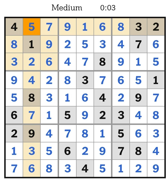 NYT Sudoku Medium Answers June 17, 2026