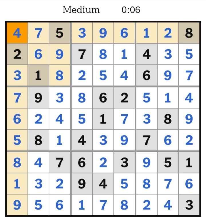 NYT Sudoku Medium Answers June 18, 2026