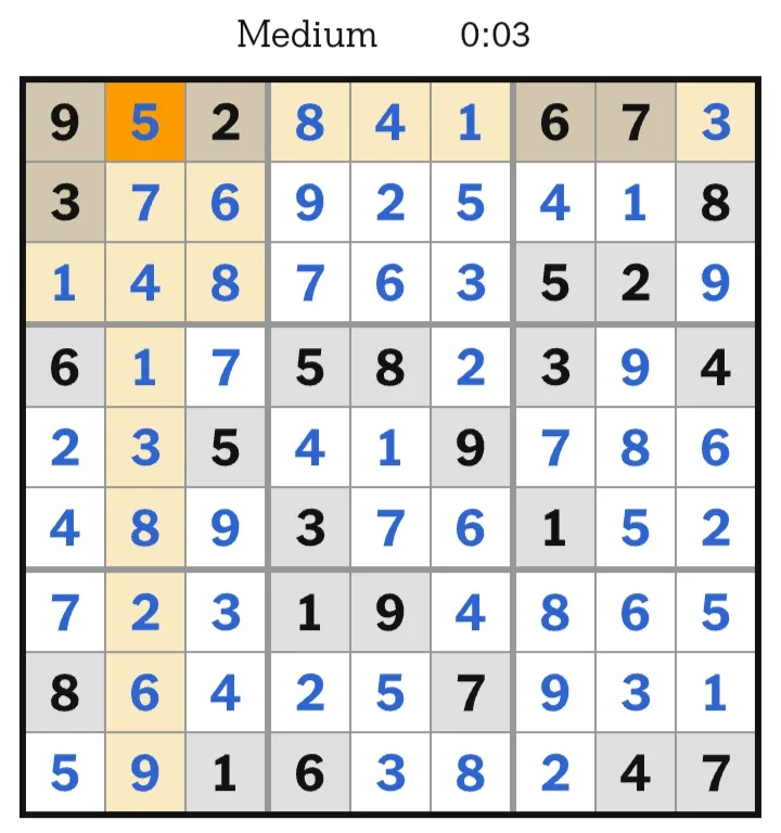 NYT Sudoku Medium Answers June 21, 2026