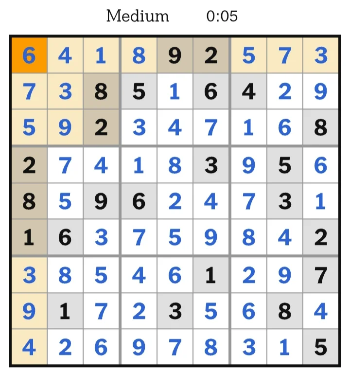 NYT Sudoku Medium Answers June 22, 2026