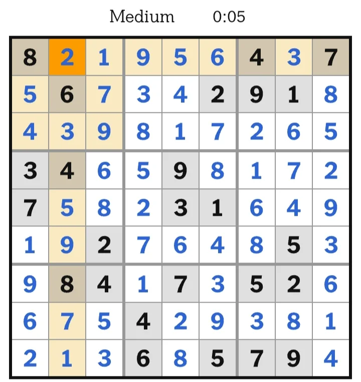 NYT Sudoku Medium Answers June 23, 2026