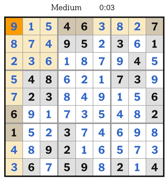 NYT Sudoku Medium Answers June 26, 2026