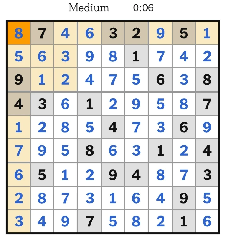 NYT Sudoku Medium Answers June 27, 2026