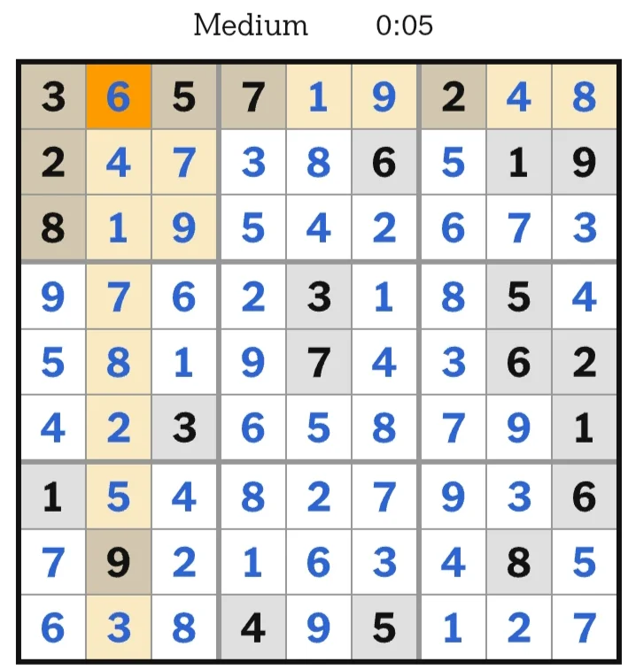 NYT Sudoku Medium Answers June 29, 2026