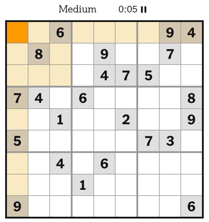 NYT Sudoku Medium June 06, 2026