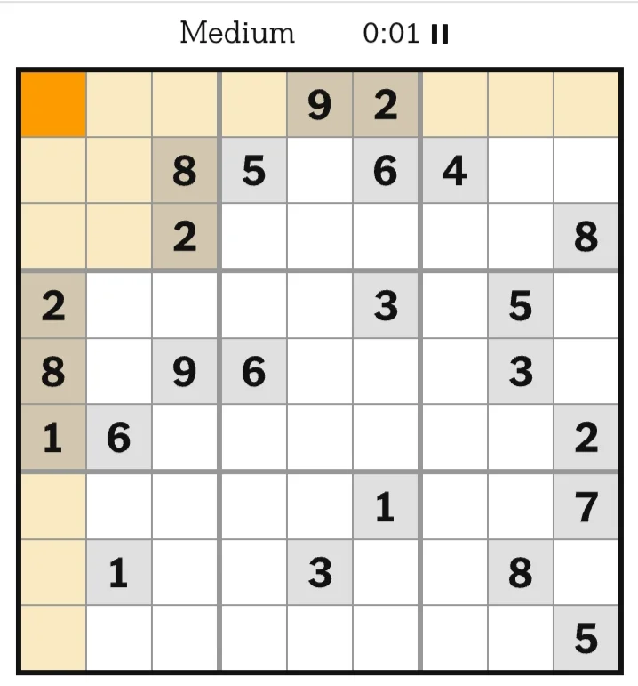 NYT Sudoku Medium June 22, 2026