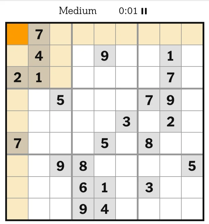 NYT Sudoku Medium June 24, 2026