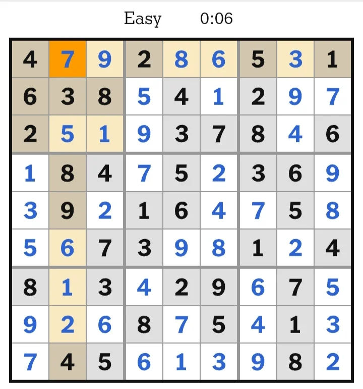 NYT Sudoku Easy Answers July 06, 2026