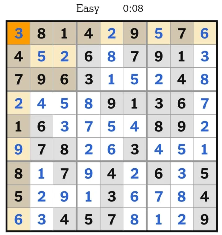 NYT Sudoku Easy Answers July 13, 2026