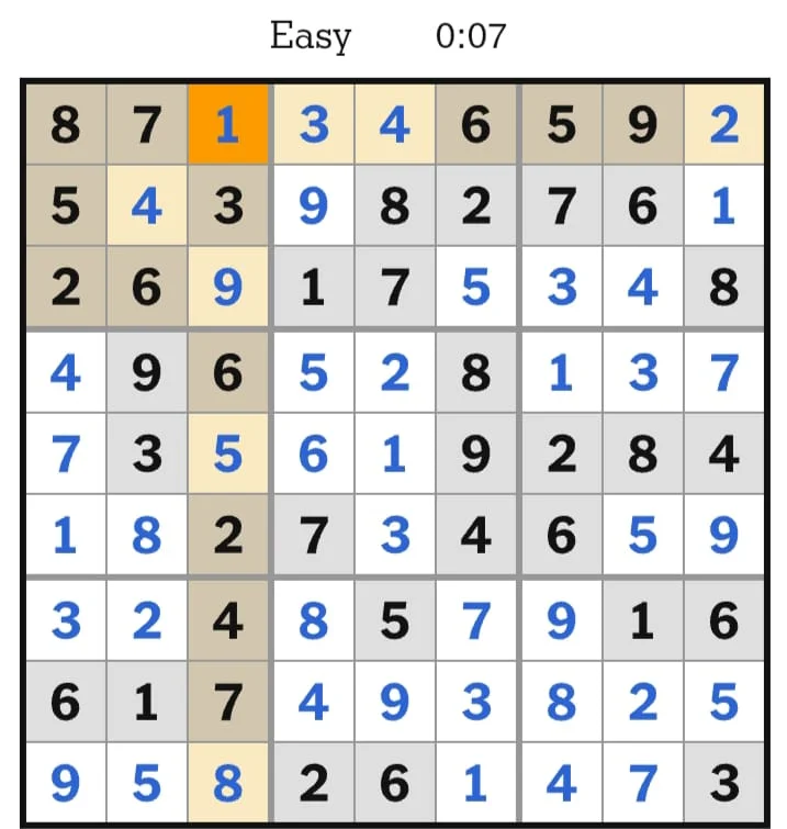 NYT Sudoku Easy Answers July 15, 2026