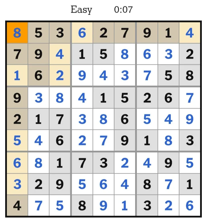 NYT Sudoku Easy Answers July 20, 2026