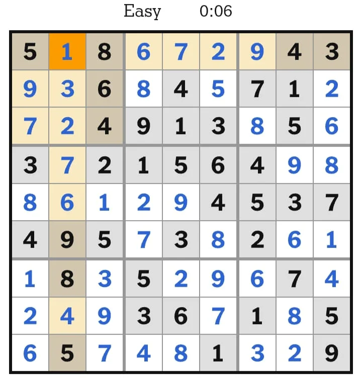 NYT Sudoku Easy Answers July 23, 2026