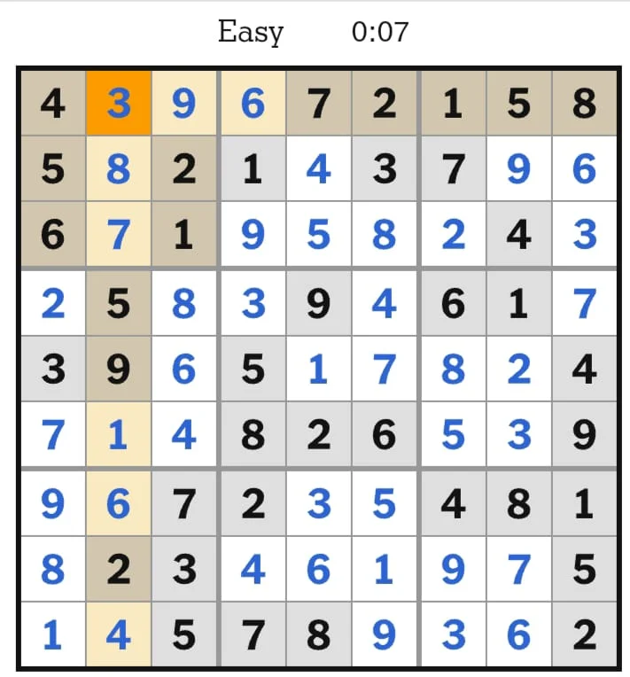 NYT Sudoku Easy Answers July 24, 2026
