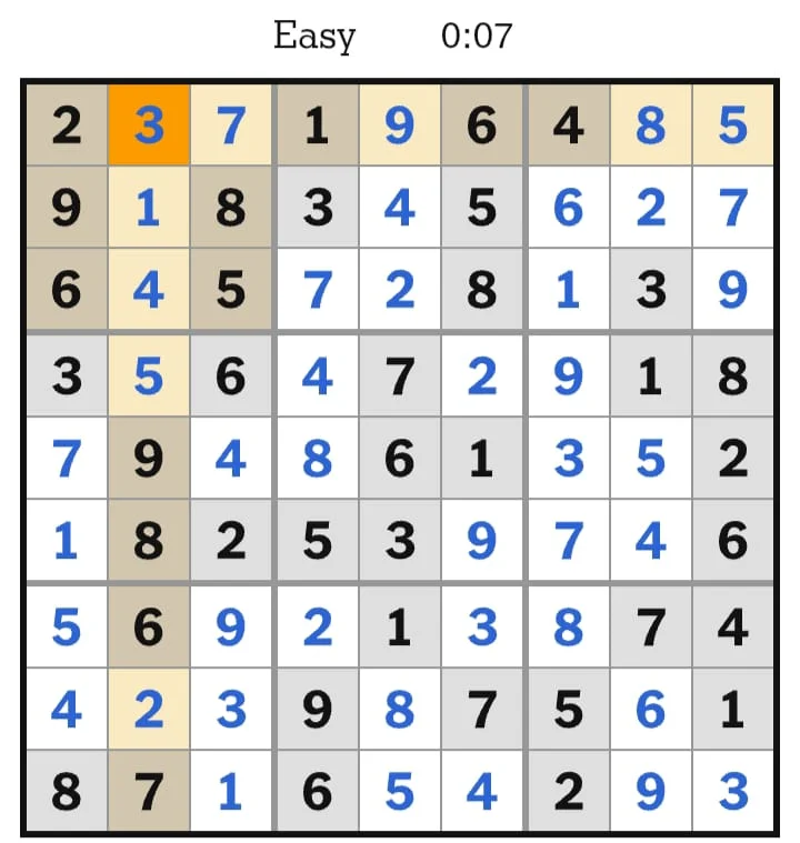 NYT Sudoku Easy Answers July 27, 2026