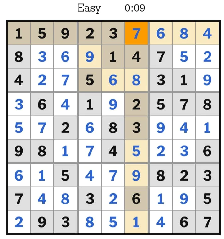 NYT Sudoku Easy Answers July 29, 2026