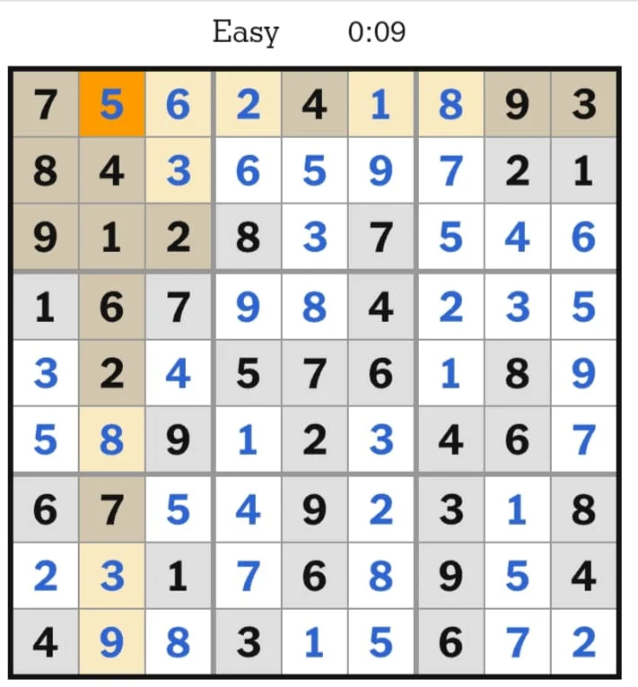 NYT Sudoku Easy Answers July 30, 2026