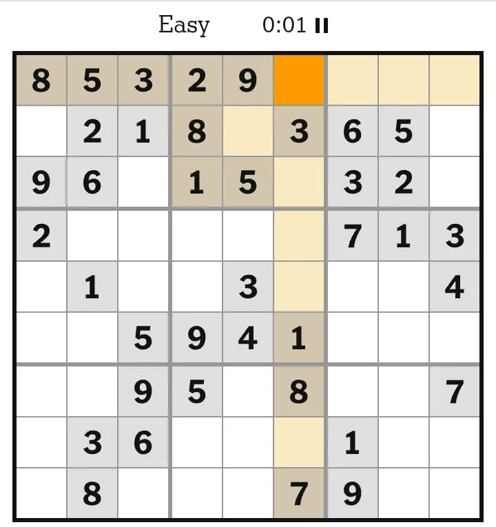 NYT Sudoku Easy August 01, 2026