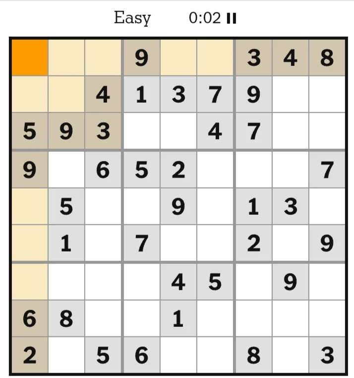 NYT Sudoku Easy July 02, 2026