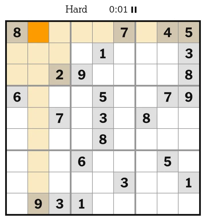 NYT Sudoku Hard August 01, 2026