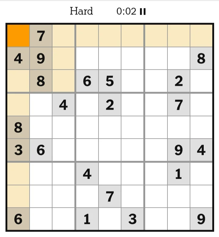 NYT Sudoku Hard July 06, 2026