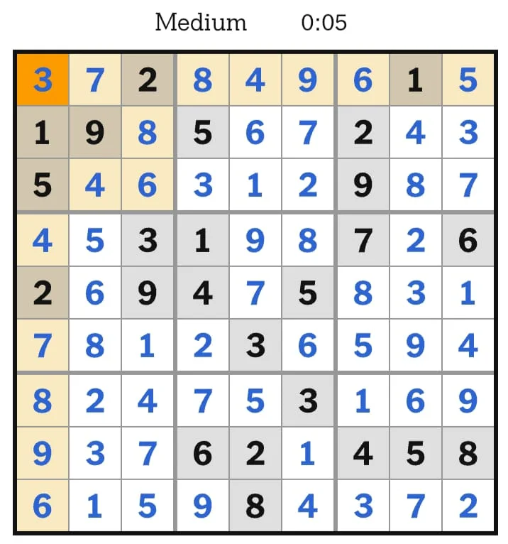 NYT Sudoku Medium Answers August 01, 2026
