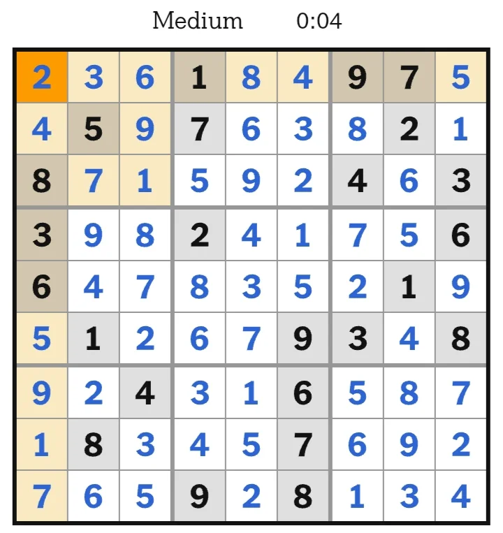 NYT Sudoku Medium Answers July 02, 2026