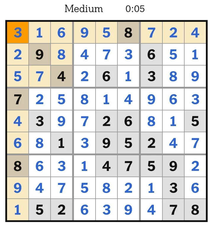 NYT Sudoku Medium Answers July 03, 2026